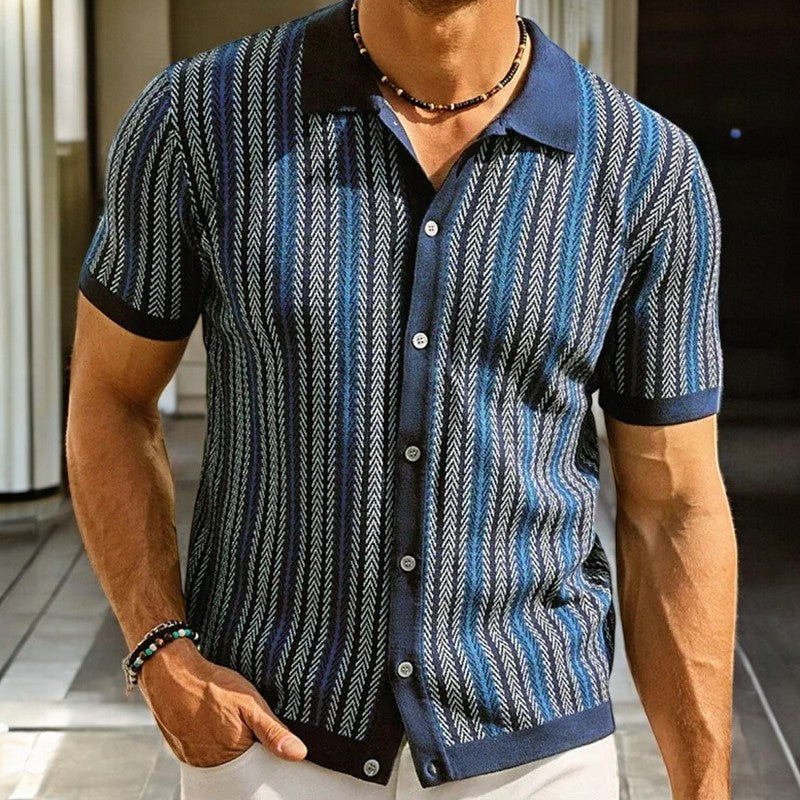 Herreskjorte Button-Down i Økologisk Bomuldsmix, Herringbone