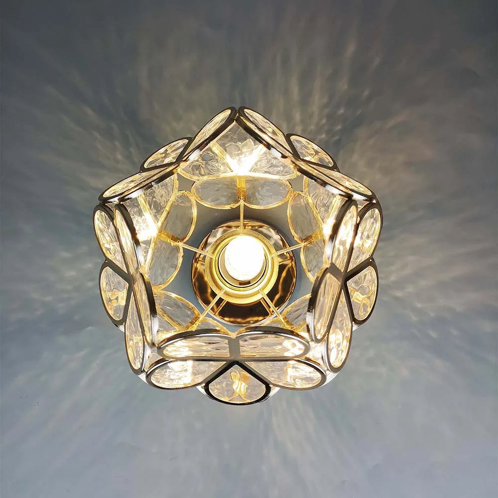 Lámpara de techo – Acrílico dorado con detalles transparentes, con forma de flor, para el dormitorio o el pasillo