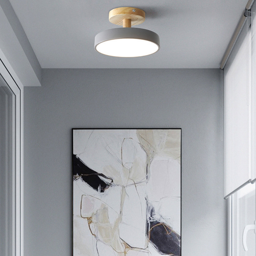 Loftlampe Skandinavisk Stil med Trædetalje og Pastelfarvet Skærm