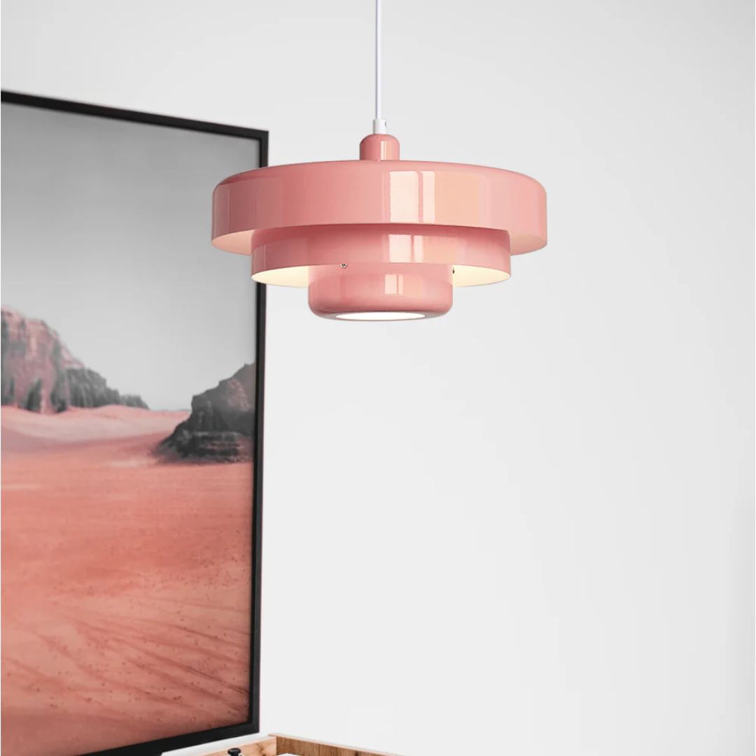 Layered pendant lamp – Modern metal lamp in green, orange or white for dining table or living room.