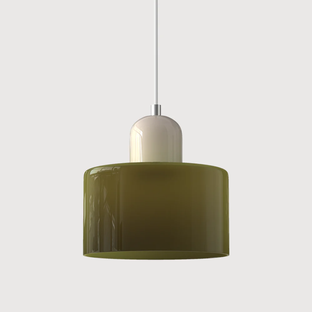 Retro Pendant Light – Dark Green and Orange Glass for a Dining Table or Reading Nook with Adjustable Hanging Length