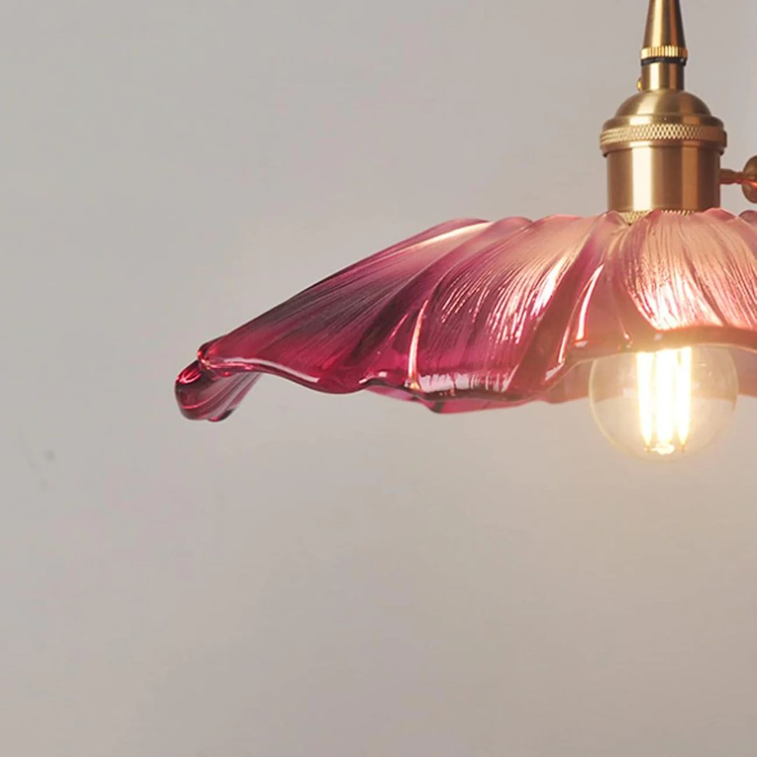 Ceiling Lamp – Deep Red Glass, Flower Shape for Dining Table or Living Room Decoration