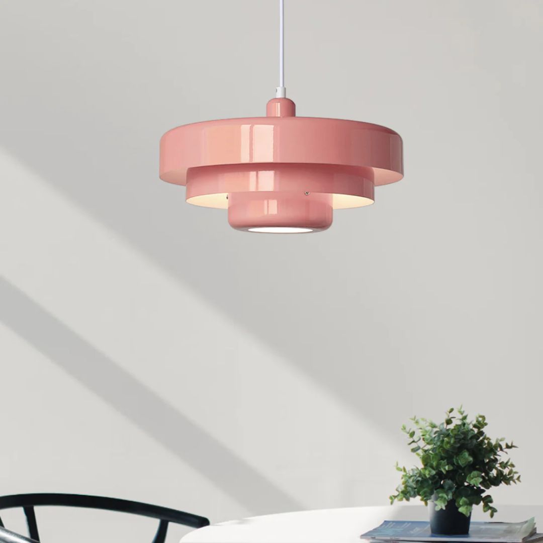 Layered pendant lamp – Modern metal lamp in green, orange or white for dining table or living room.