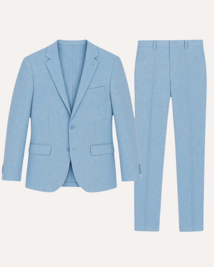 Herre Jakkesæt Slim Fit i Let Hør - Enradet med To Knapper
