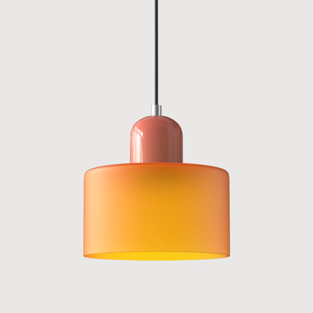 Retro Pendant Light – Dark Green and Orange Glass for a Dining Table or Reading Nook with Adjustable Hanging Length