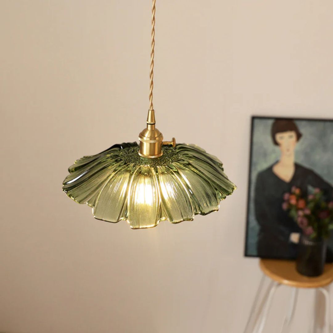 Ceiling Lamp – Deep Red Glass, Flower Shape for Dining Table or Living Room Decoration