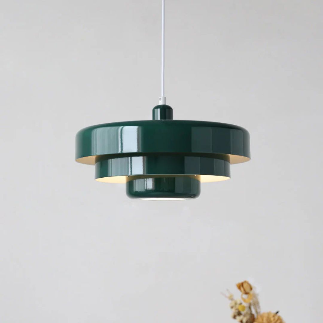 Layered pendant lamp – Modern metal lamp in green, orange or white for dining table or living room.