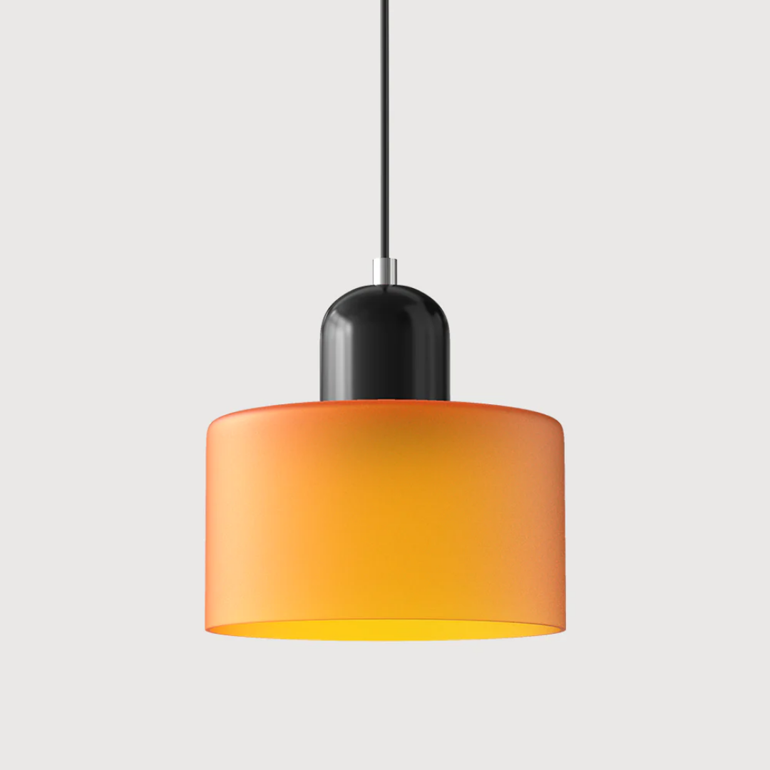 Retro Pendant Light – Dark Green and Orange Glass for a Dining Table or Reading Nook with Adjustable Hanging Length