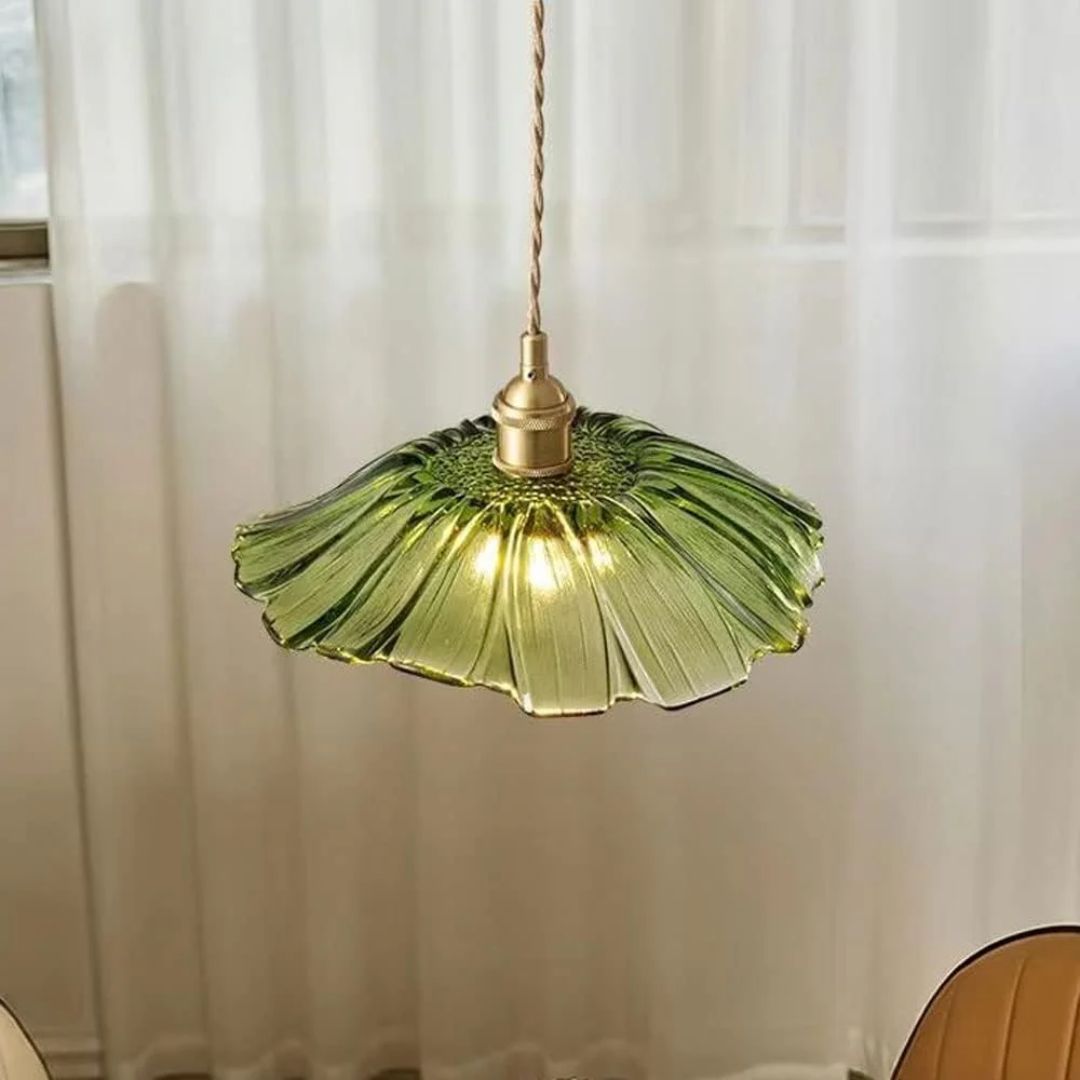 Ceiling Lamp – Deep Red Glass, Flower Shape for Dining Table or Living Room Decoration