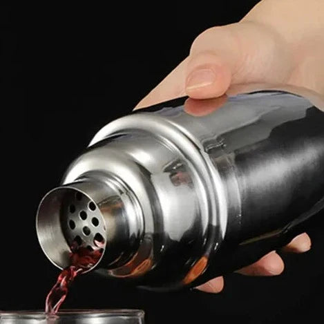 Cocktailshaker Sæt i Rustfrit Stål med Bambusstativ