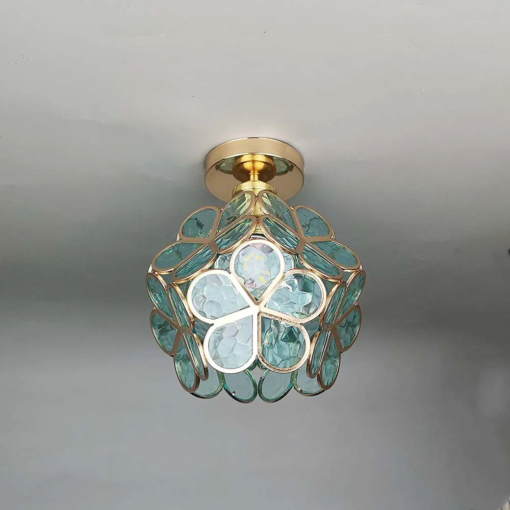 Lámpara de techo – Acrílico dorado con detalles transparentes, con forma de flor, para el dormitorio o el pasillo