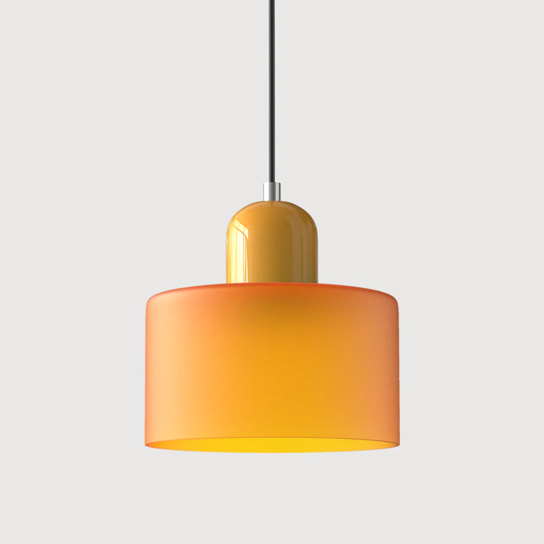 Retro Pendant Light – Dark Green and Orange Glass for a Dining Table or Reading Nook with Adjustable Hanging Length