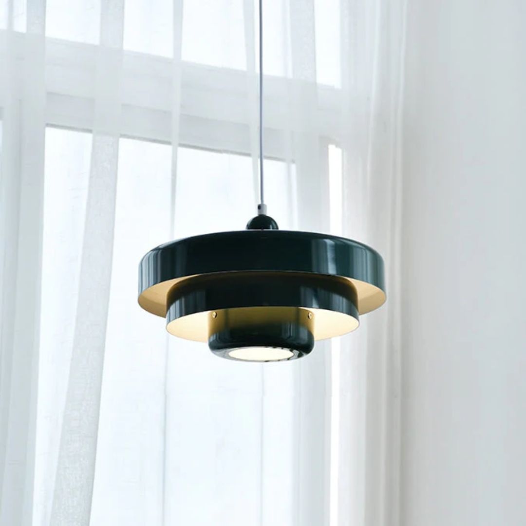 Layered pendant lamp – Modern metal lamp in green, orange or white for dining table or living room.