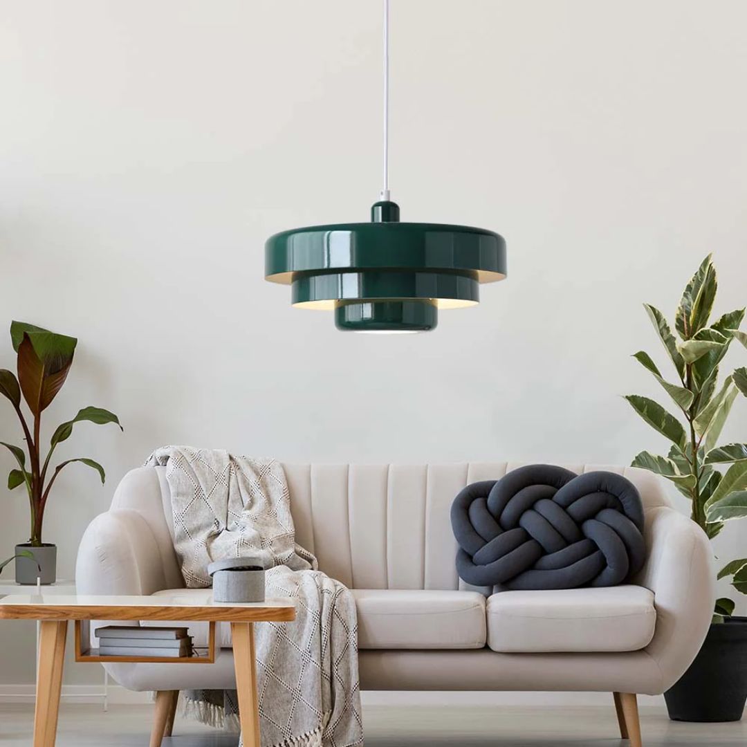 Layered pendant lamp – Modern metal lamp in green, orange or white for dining table or living room.