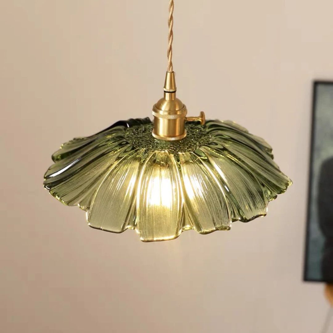 Ceiling Lamp – Deep Red Glass, Flower Shape for Dining Table or Living Room Decoration