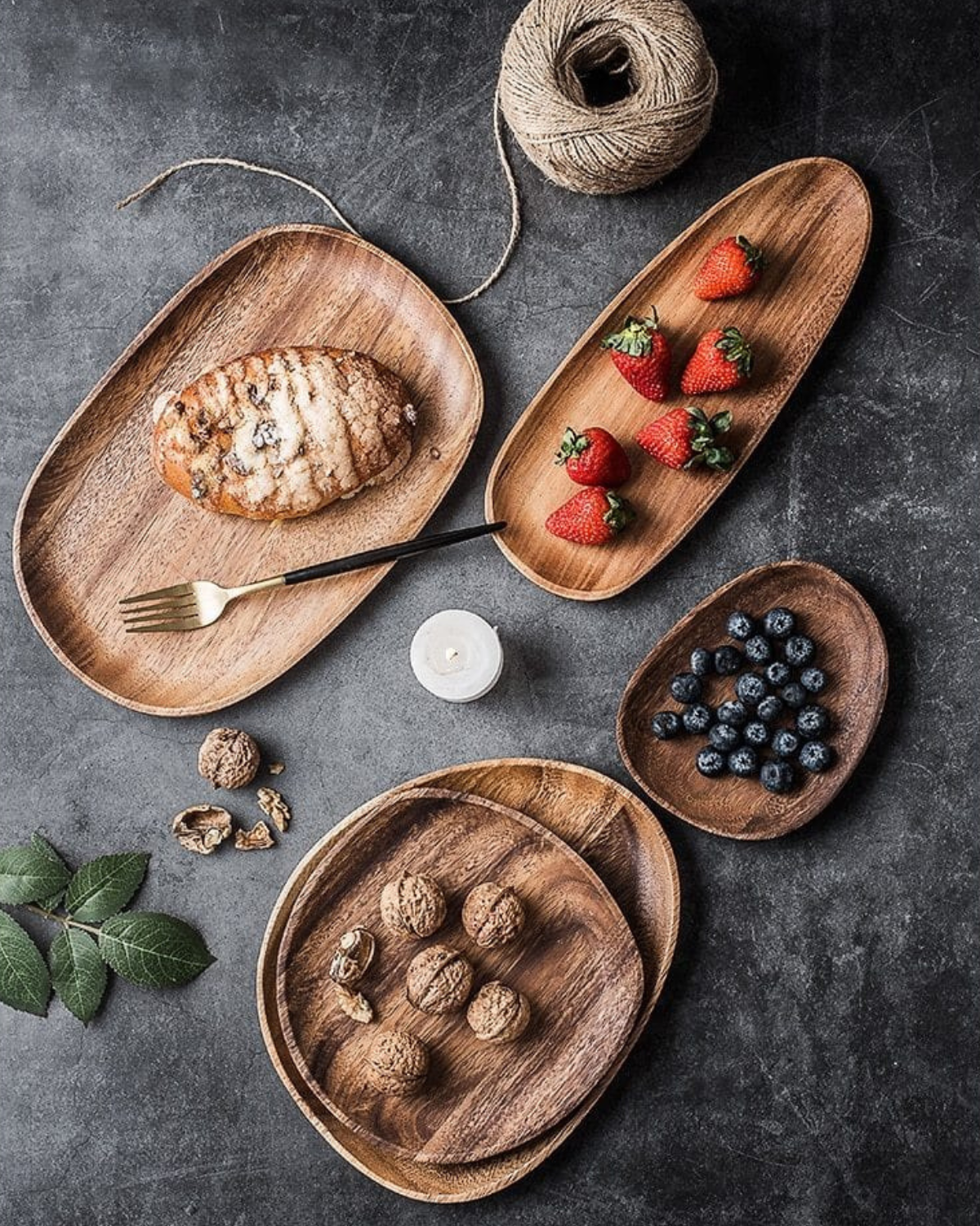 Tree Serving Board Set – Natural Acacia, Rustic Style for Kitchen or Dining Table