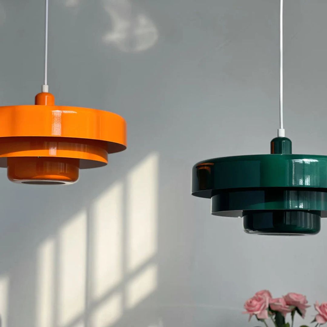 Layered pendant lamp – Modern metal lamp in green, orange or white for dining table or living room.