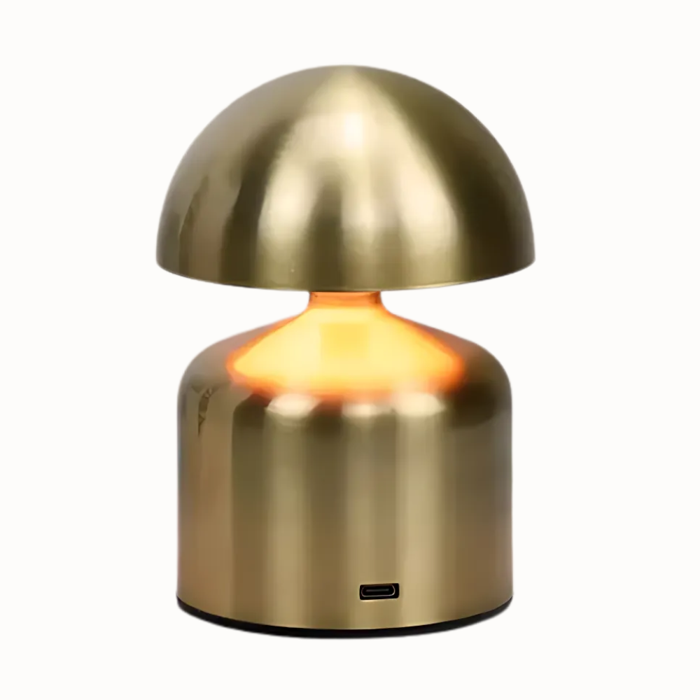 Rechargeable Table Lamp – Retro Mushroom Shape, Metal Finish for Bedroom or Living Room
