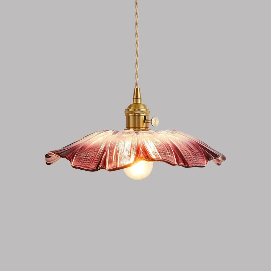 Ceiling Lamp – Deep Red Glass, Flower Shape for Dining Table or Living Room Decoration