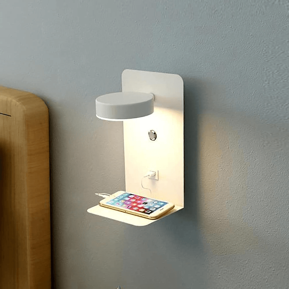 Multifunctional Lamp – Black, Modern Design with Charging Station and Shelf for the Living Room or Bedroom