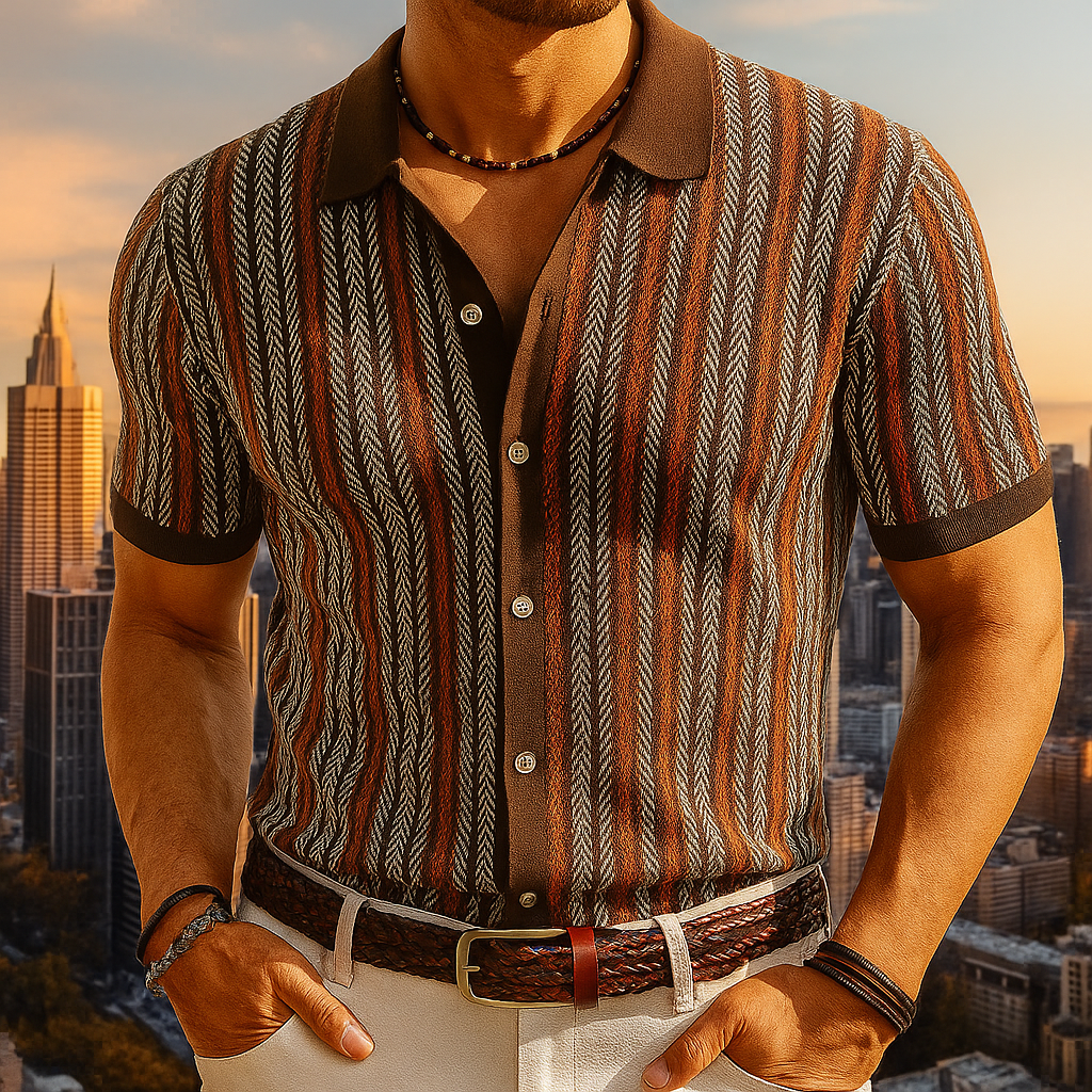 Herreskjorte Button-Down i Økologisk Bomuldsmix, Herringbone