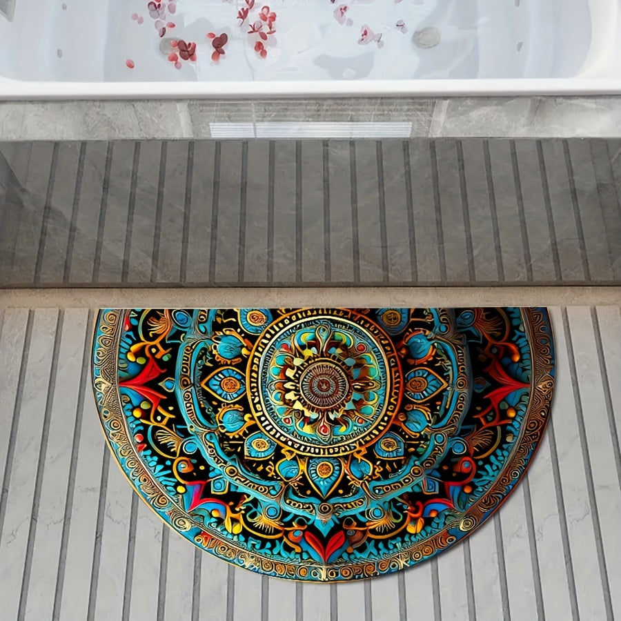 Mandala Door Mat – Polyester, Detailed Design for Entrance or Hallway with Non-Slip Base