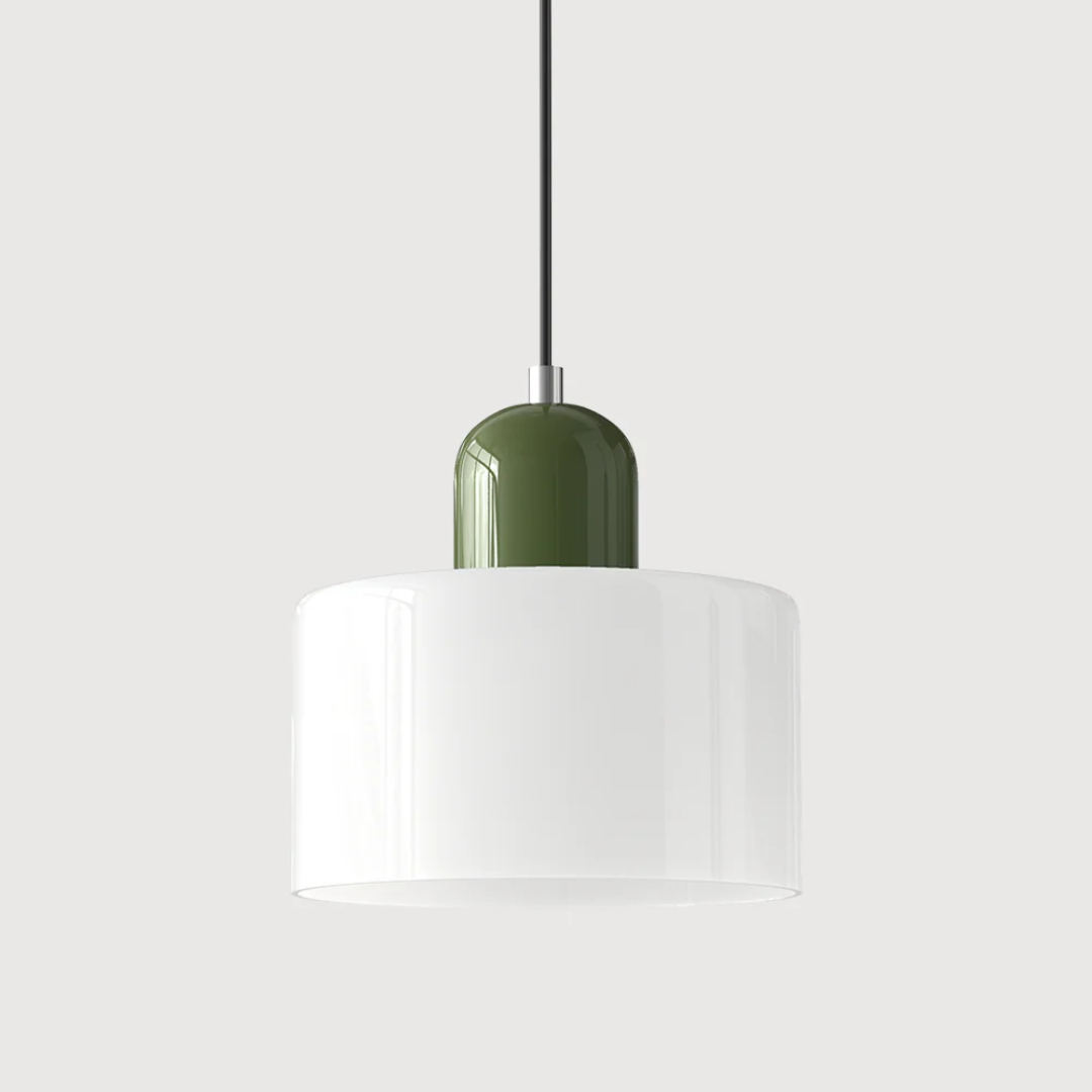 Retro Pendant Light – Dark Green and Orange Glass for a Dining Table or Reading Nook with Adjustable Hanging Length