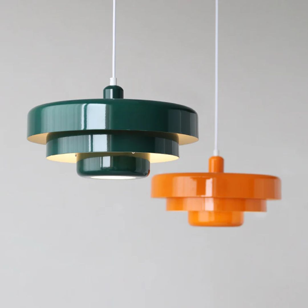Layered pendant lamp – Modern metal lamp in green, orange or white for dining table or living room.