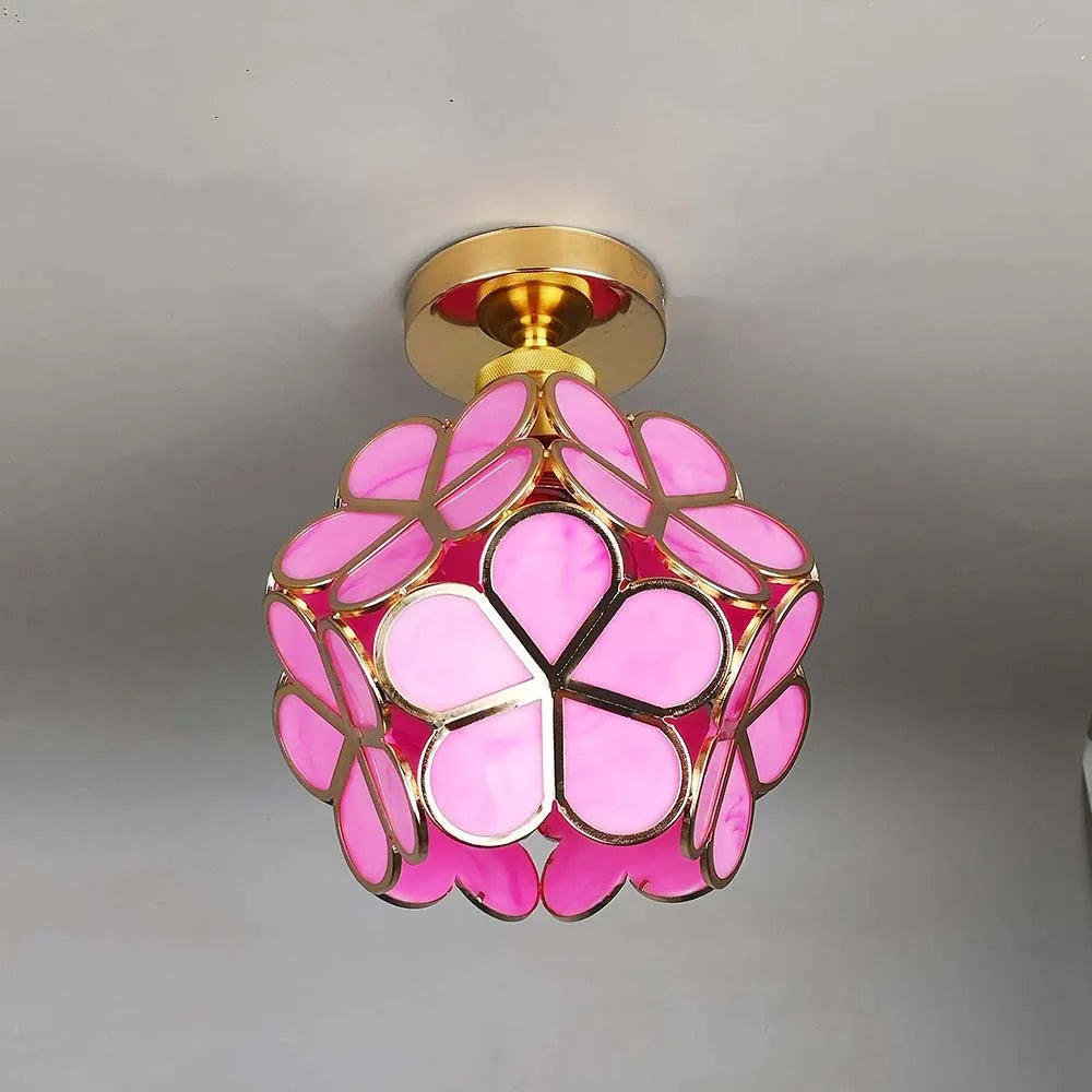 Lámpara de techo – Acrílico dorado con detalles transparentes, con forma de flor, para el dormitorio o el pasillo
