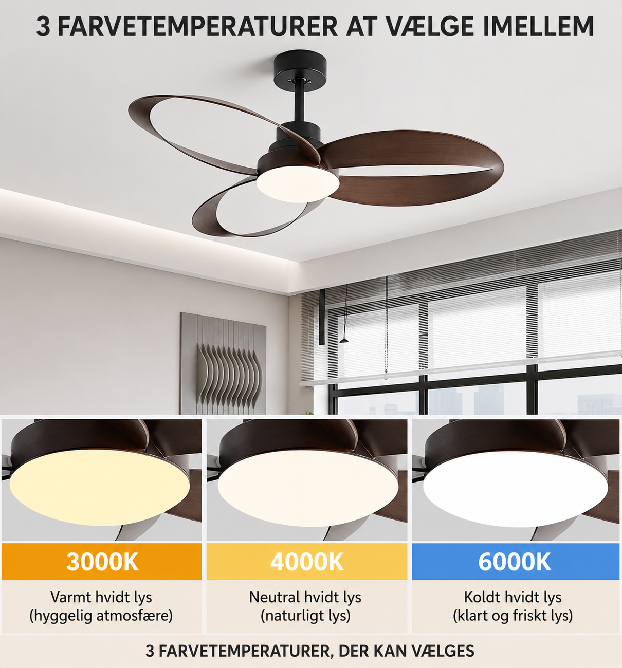 Modern Ceiling Fan – Wooden Blades with dimmable LED Lighting for the Living Room or Bedroom