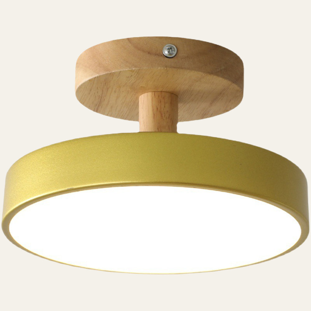 Loftlampe Skandinavisk Stil med Trædetalje og Pastelfarvet Skærm