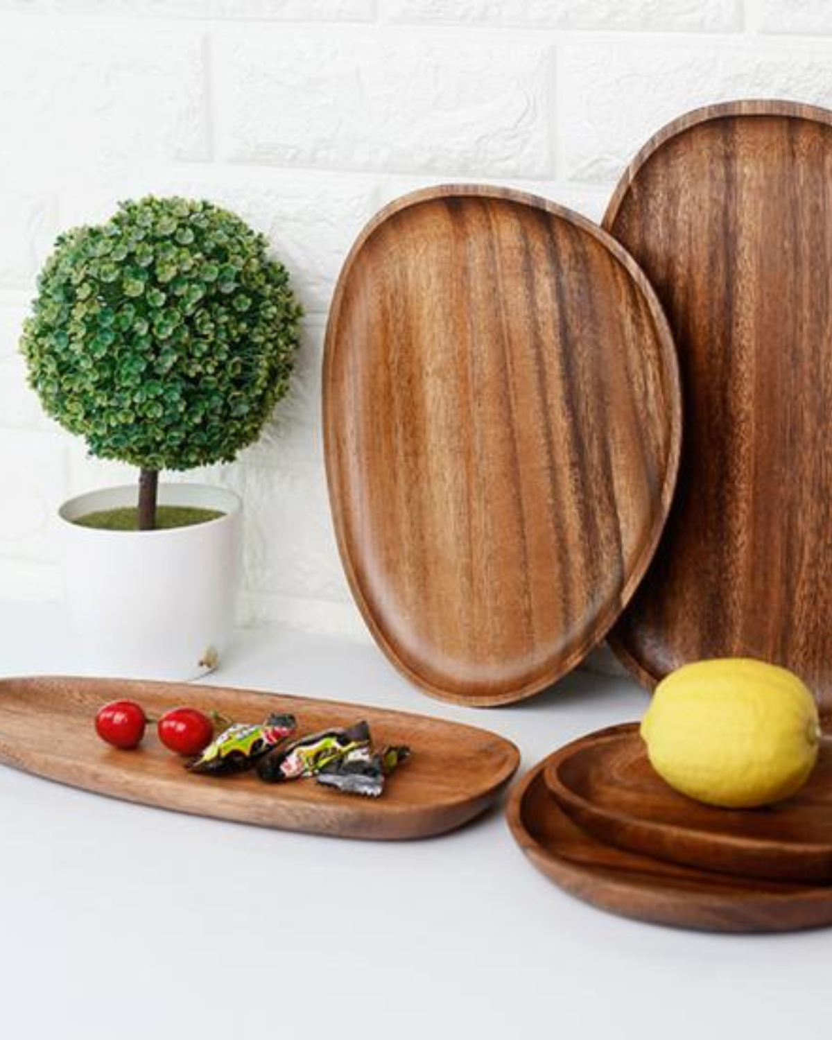 Tree Serving Board Set – Natural Acacia, Rustic Style for Kitchen or Dining Table