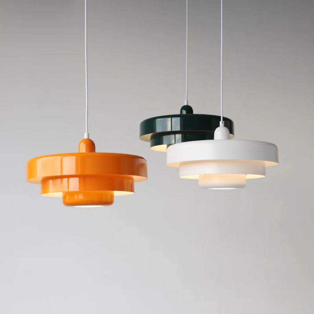 Layered pendant lamp – Modern metal lamp in green, orange or white for dining table or living room.