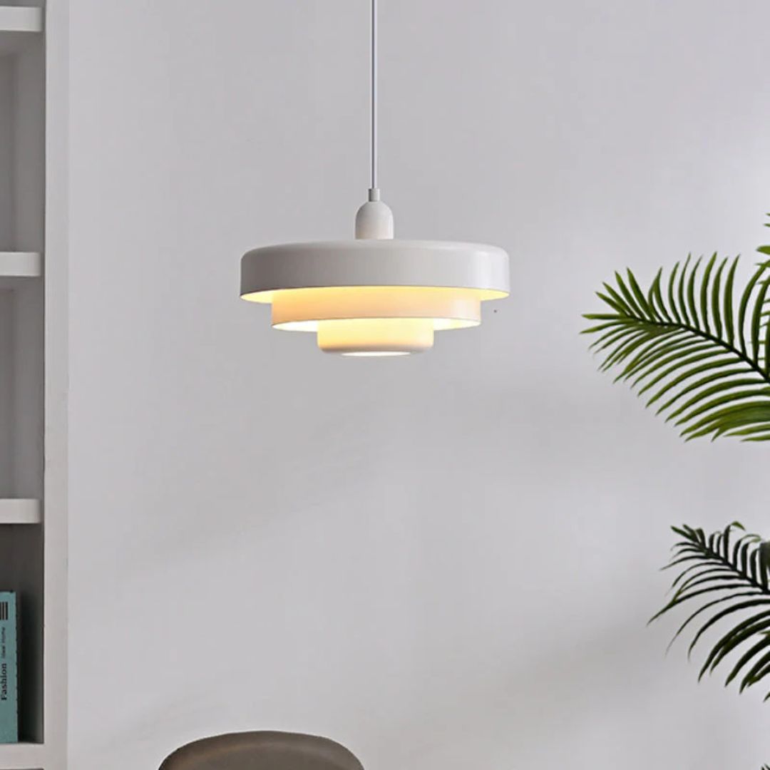 Layered pendant lamp – Modern metal lamp in green, orange or white for dining table or living room.