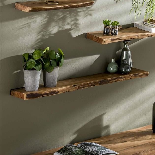 Wall Shelf – Acacia Wood with Black Steel Frame, Industrial Design for the Living Room or Bedroom
