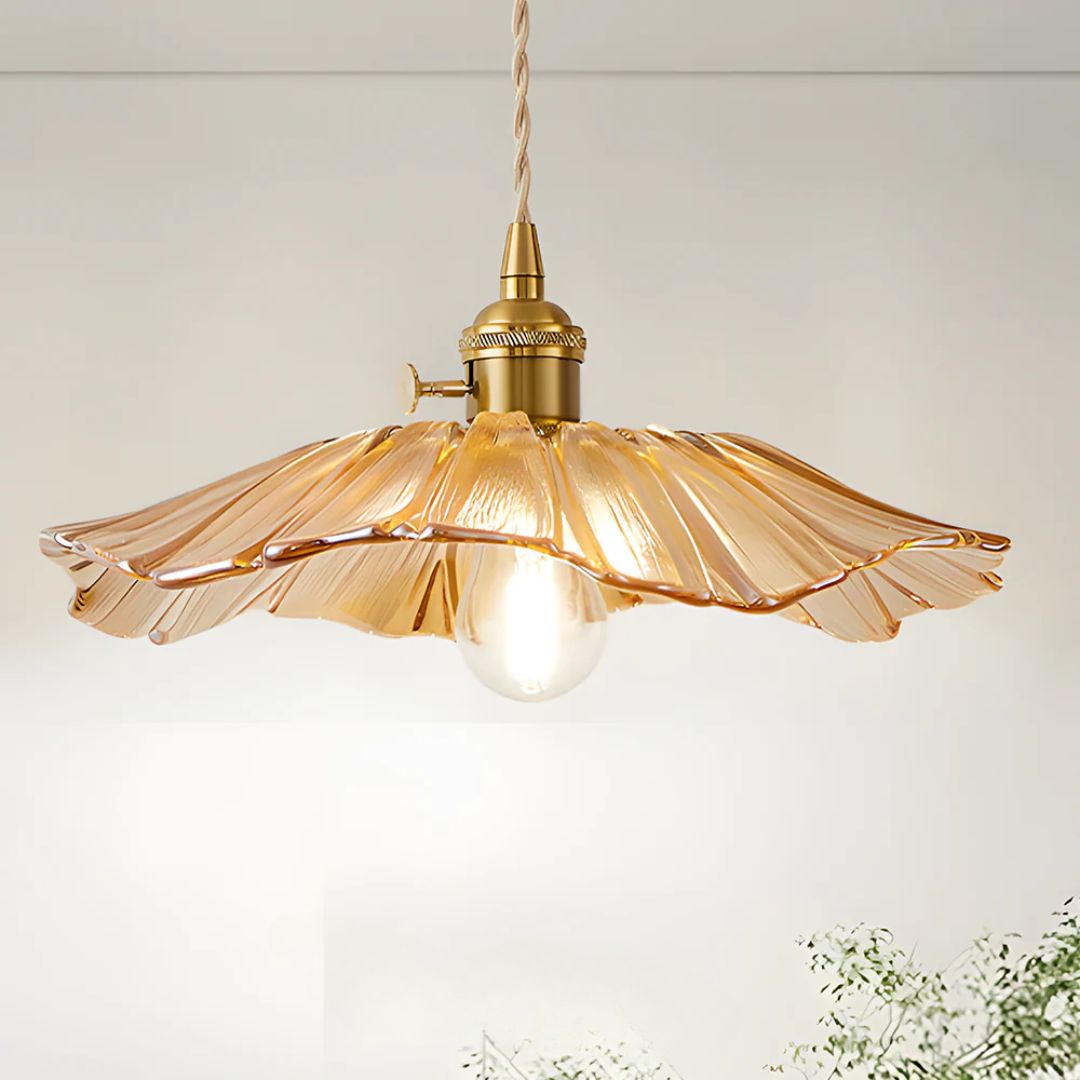 Ceiling Lamp – Deep Red Glass, Flower Shape for Dining Table or Living Room Decoration