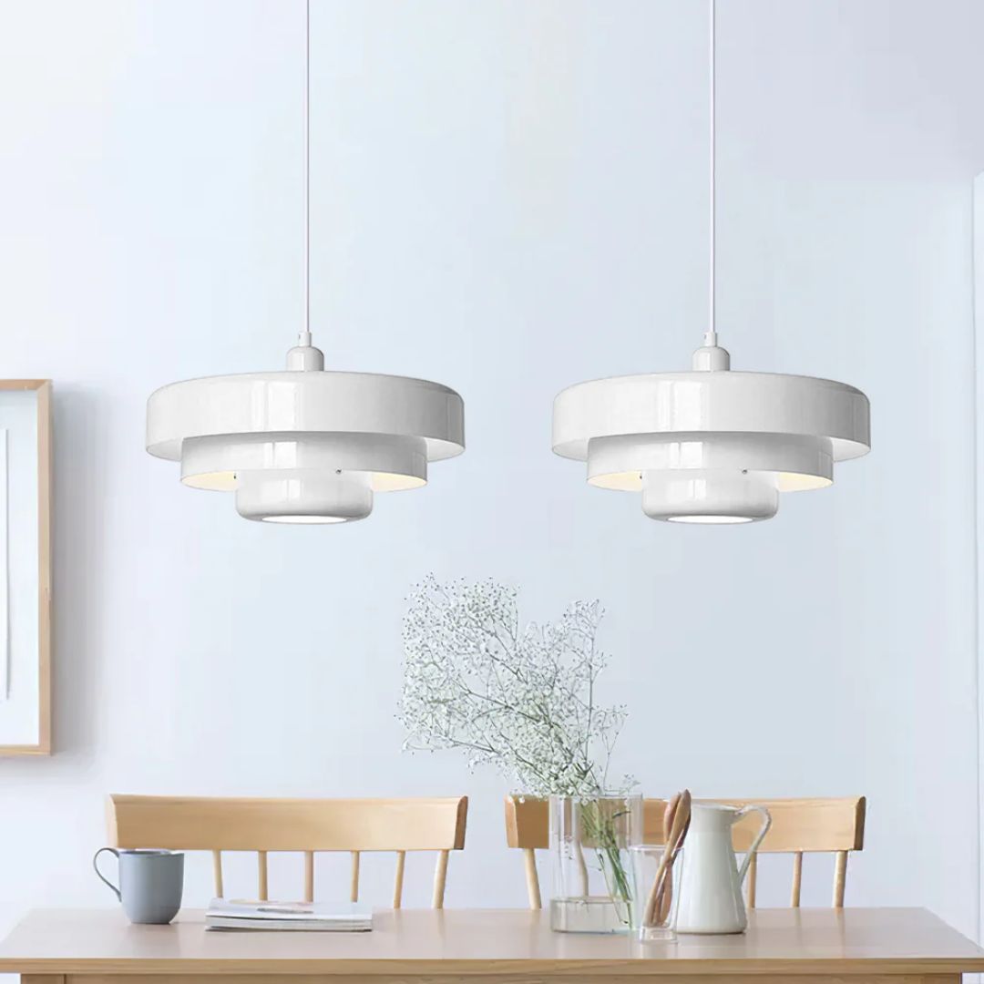 Layered pendant lamp – Modern metal lamp in green, orange or white for dining table or living room.