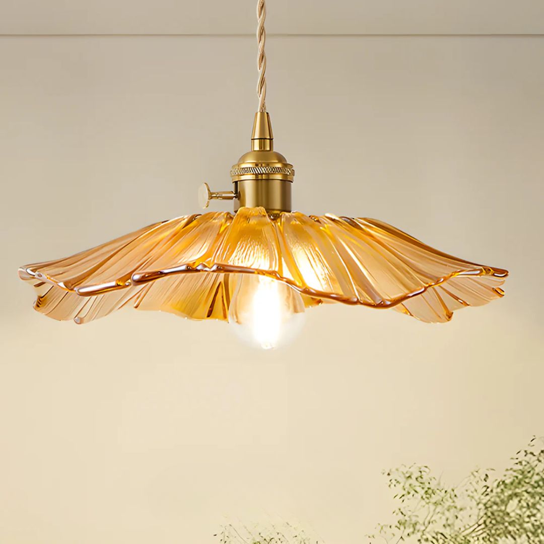 Ceiling Lamp – Deep Red Glass, Flower Shape for Dining Table or Living Room Decoration