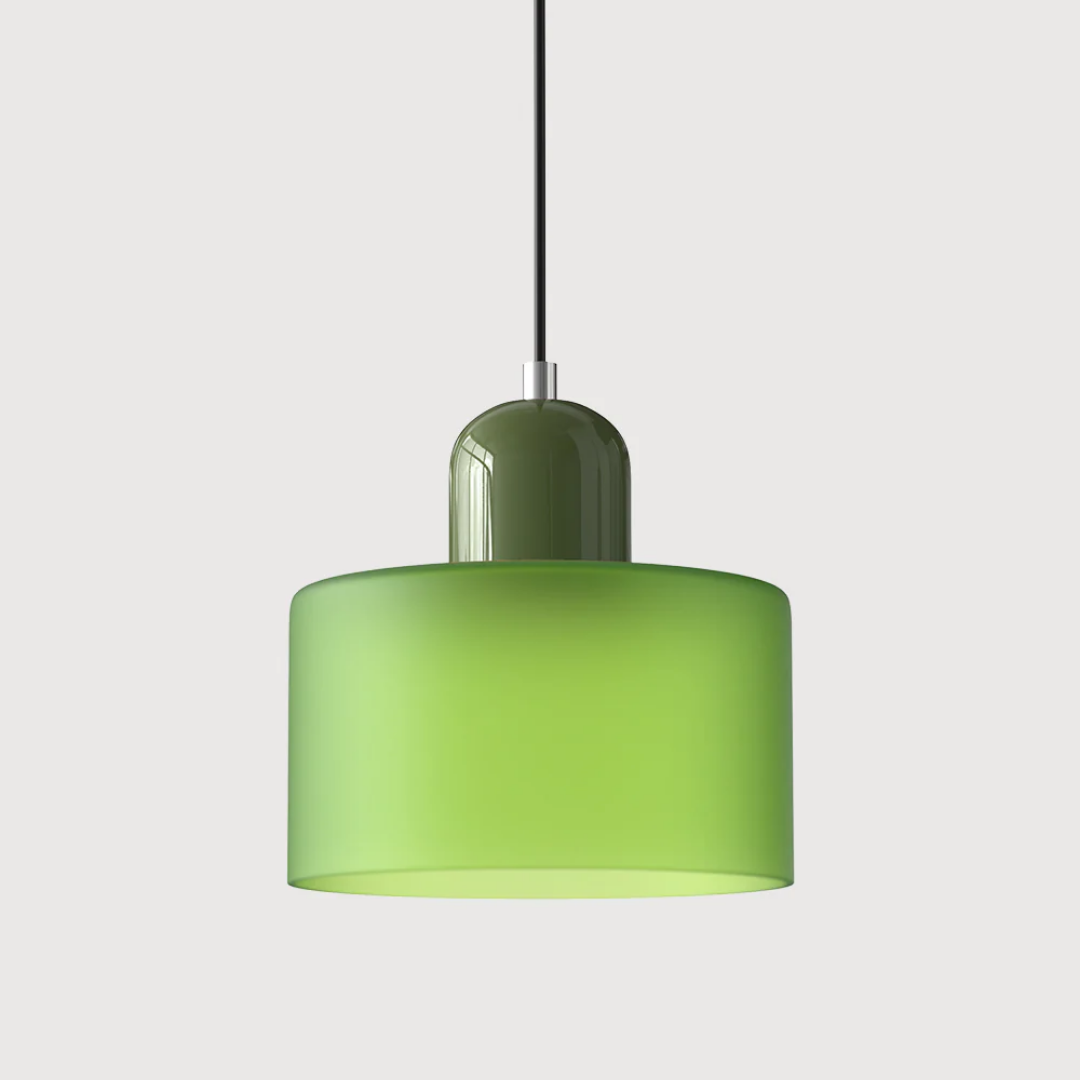 Retro Pendant Light – Dark Green and Orange Glass for a Dining Table or Reading Nook with Adjustable Hanging Length
