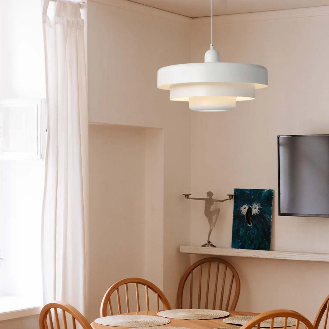 Layered pendant lamp – Modern metal lamp in green, orange or white for dining table or living room.