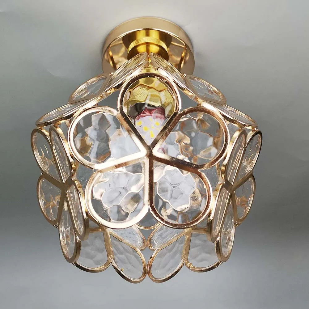 Lámpara de techo – Acrílico dorado con detalles transparentes, con forma de flor, para el dormitorio o el pasillo