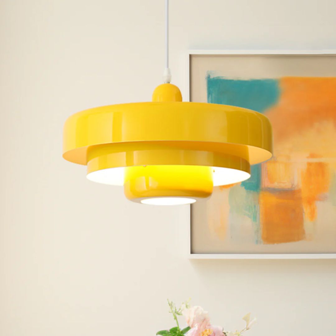 Layered pendant lamp – Modern metal lamp in green, orange or white for dining table or living room.