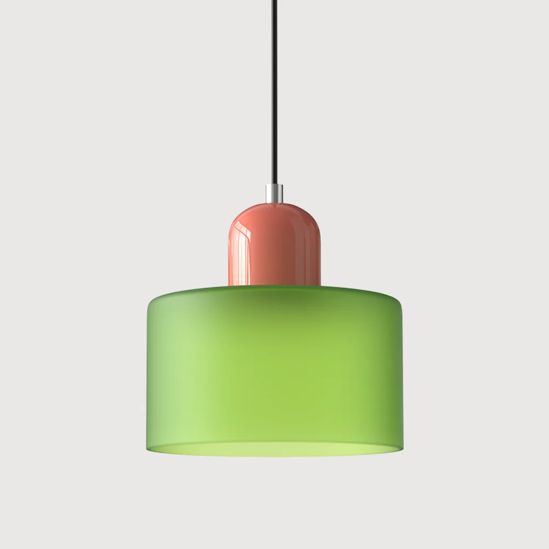 Retro Pendant Light – Dark Green and Orange Glass for a Dining Table or Reading Nook with Adjustable Hanging Length