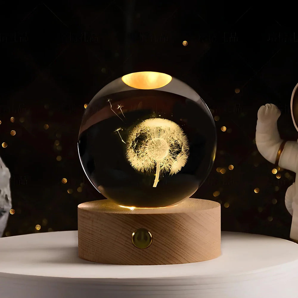 Luminous Crystal Bal – Glas, Varm Hvid Belysning til Soveværelse eller Stue Dekoration
