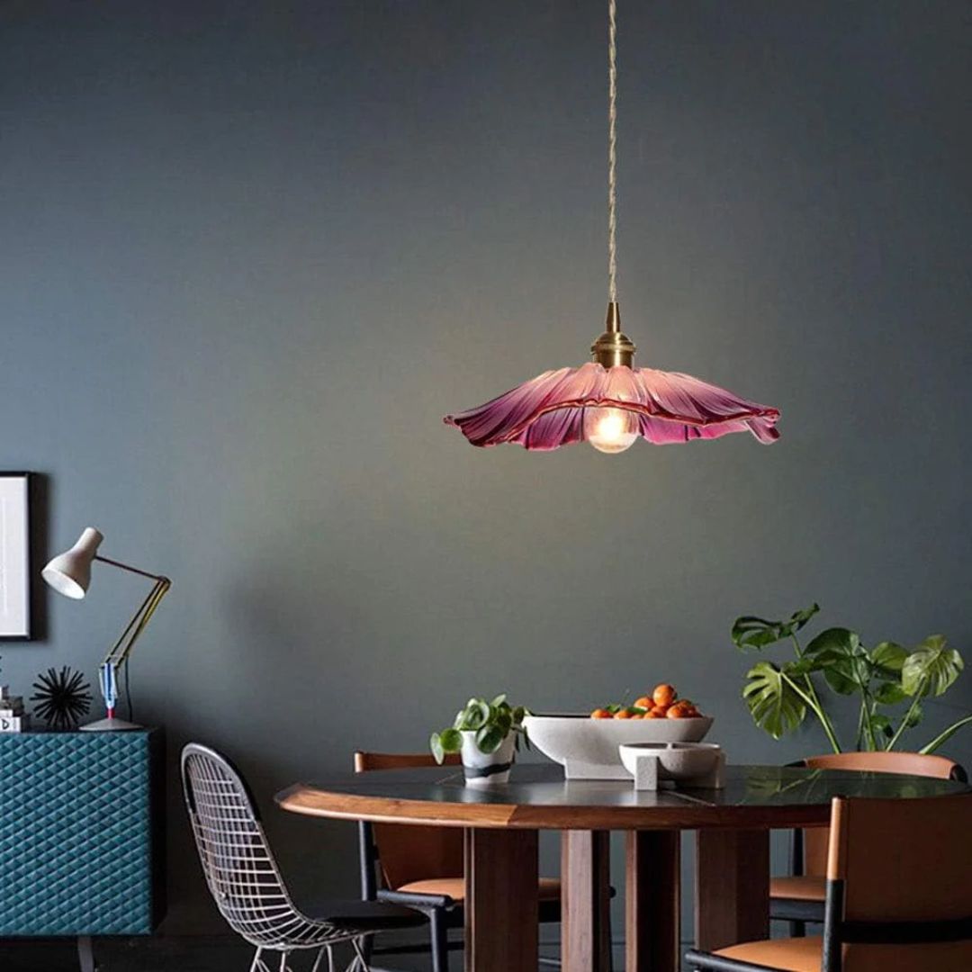 Ceiling Lamp – Deep Red Glass, Flower Shape for Dining Table or Living Room Decoration