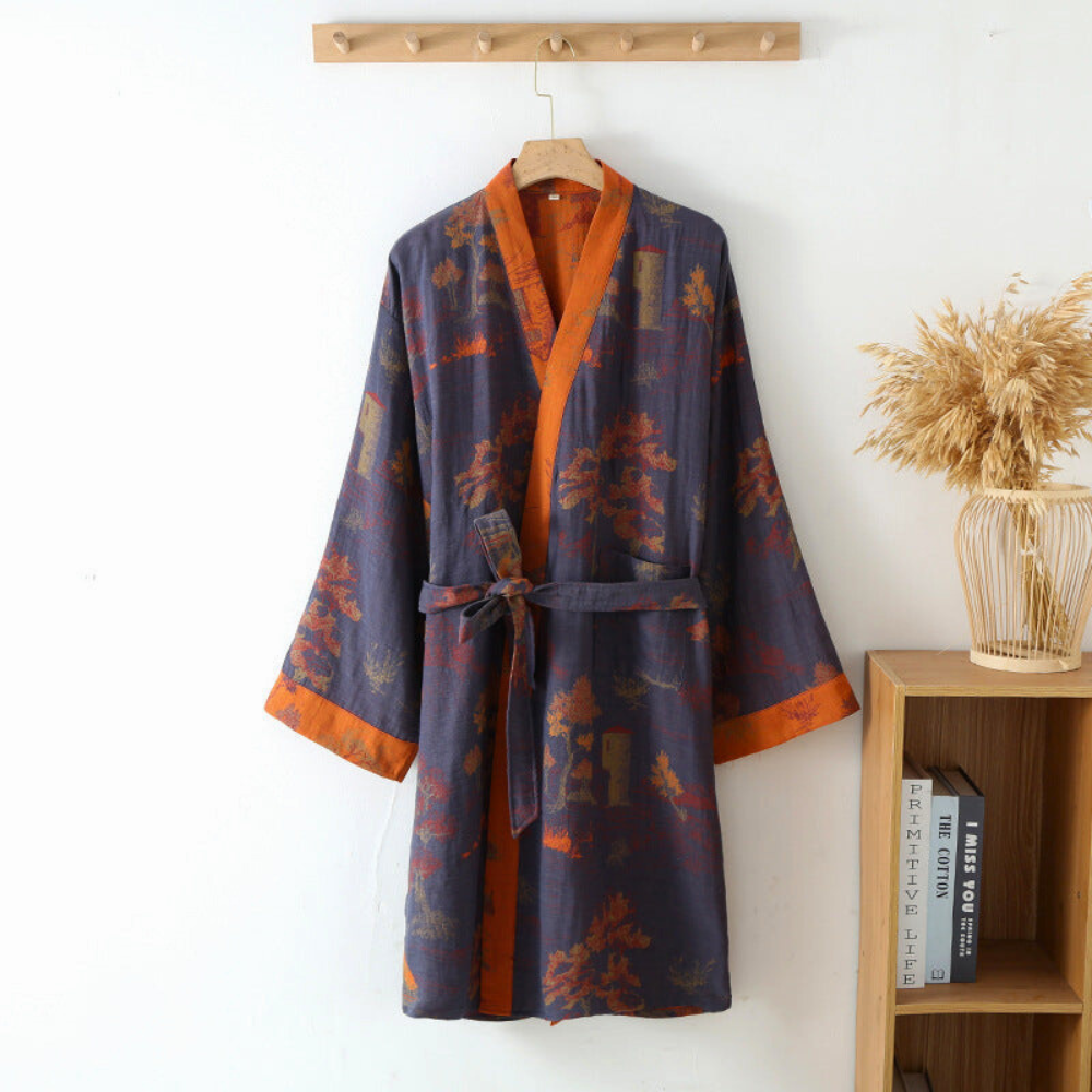Kimono Bathrobe – 100% Cotton, Retro Design for Home Use or Spa Experience