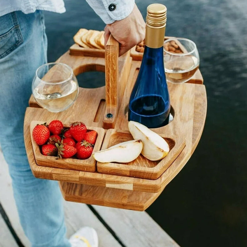 Picnicbord i Træ – Kompakt Vinbakke til Have, Altan og Udendørs Brug