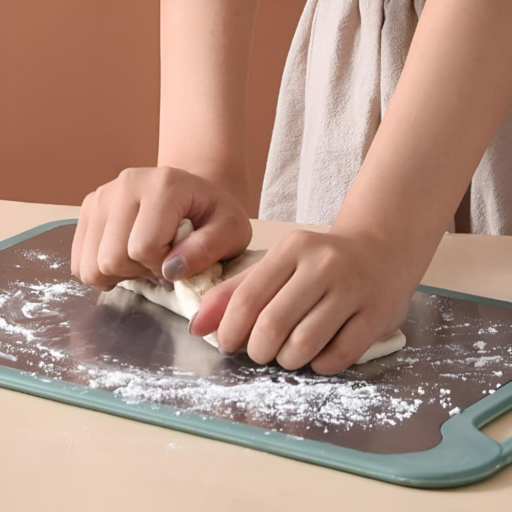 Double-sided Cutting Board – Stainless Steel and Rice Husk Fiber, Hygienic Design for Kitchen Use