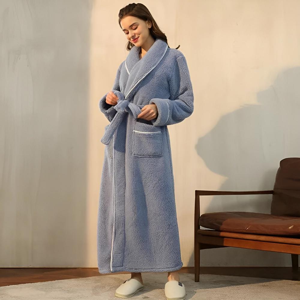 Sherpa Badekåbe – Koral Fleece, Unisex med Skulderkrave og Lommer til Hjemmebrug