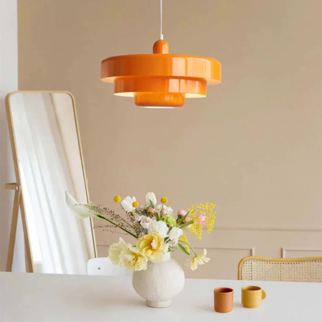 Layered pendant lamp – Modern metal lamp in green, orange or white for dining table or living room.